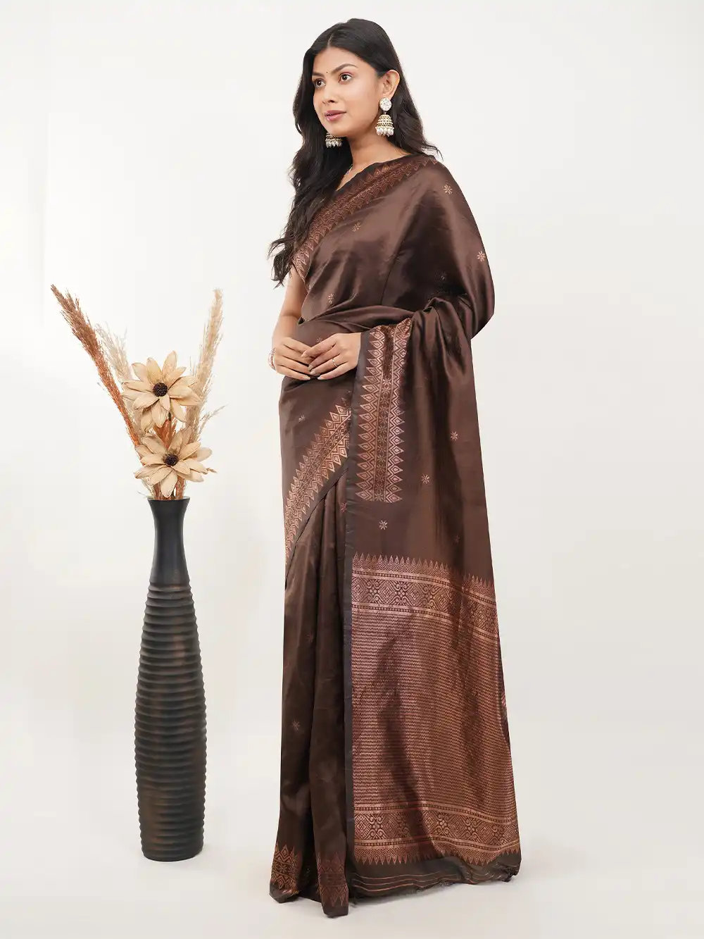 Chocolate Copper Zari Saree - Image 4